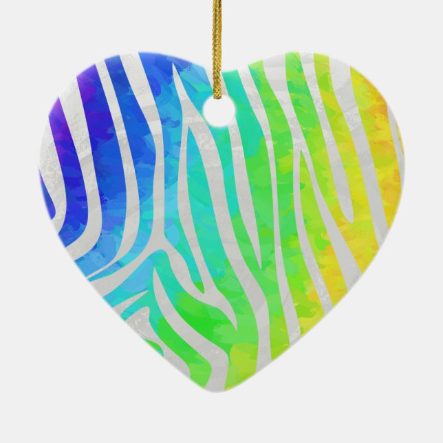 Zebra Rainbow and White Print Ceramic Ornament (Back)