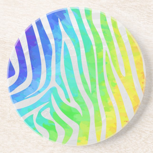Zebra Rainbow and White Print Coaster (Front)