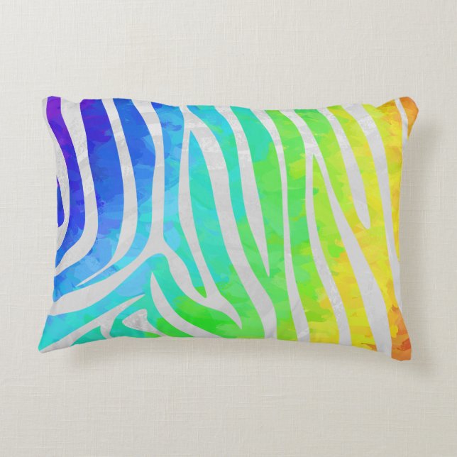 Zebra Rainbow and White Print Decorative Cushion (Back)