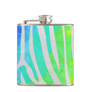 Zebra Rainbow and White Print Hip Flask