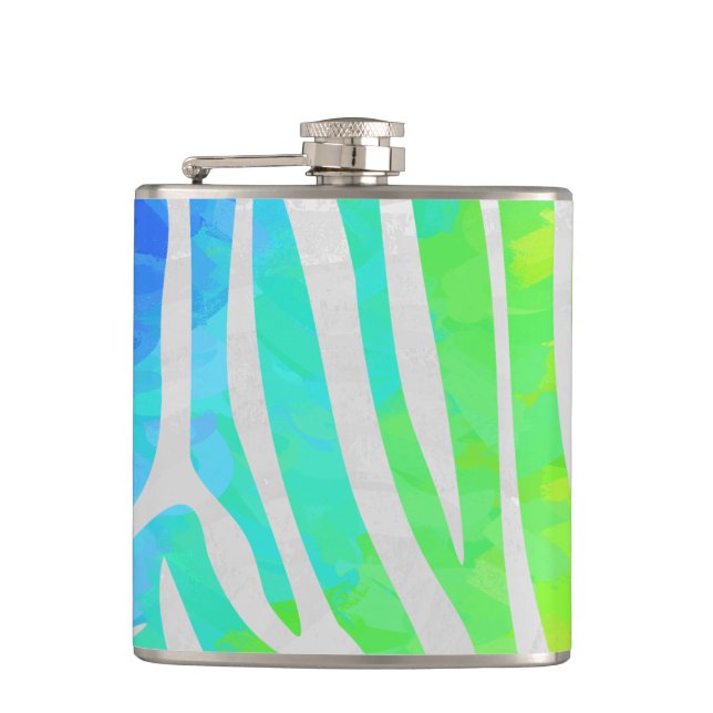 Zebra Rainbow and White Print Hip Flask (Front)