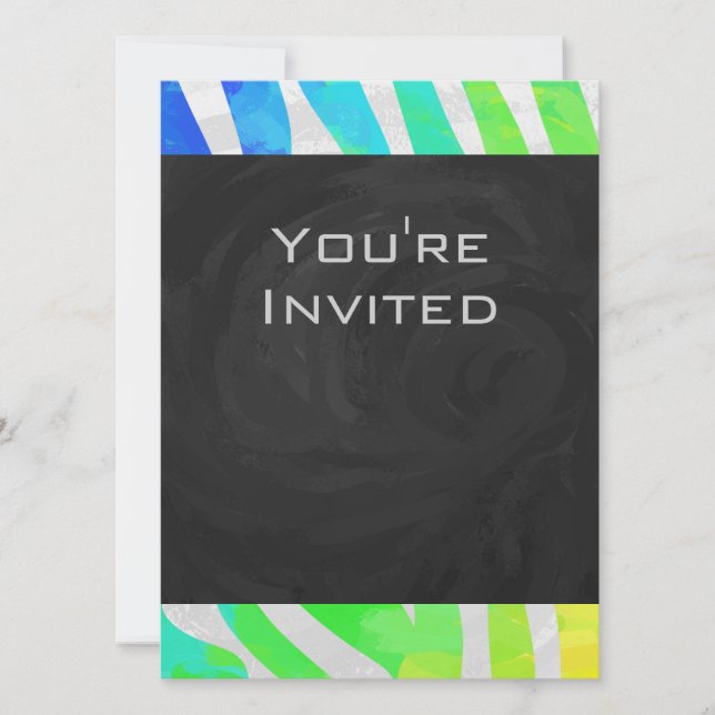 Zebra Rainbow and White Print Invitation (Front)