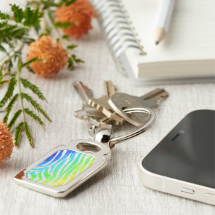 Zebra Rainbow and White Print Key Ring