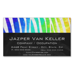 Zebra Rainbow and White Print Magnetic Business Card