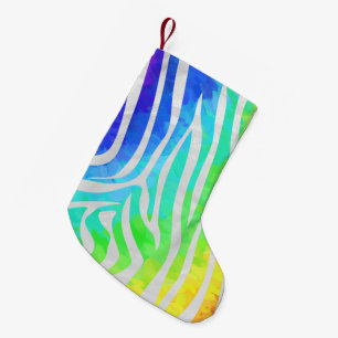 Zebra Rainbow and White Print Small Christmas Stocking