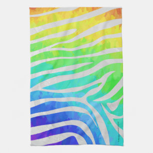 Zebra Rainbow and White Print Tea Towel