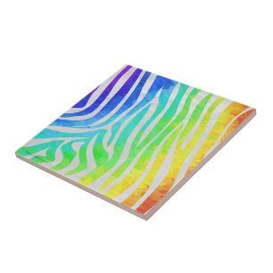Zebra Rainbow and White Print Tile