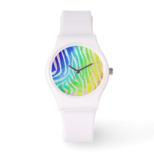 Zebra Rainbow and White Print Watch