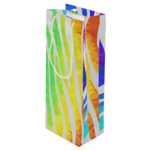 Zebra Rainbow and White Print Wine Gift Bag