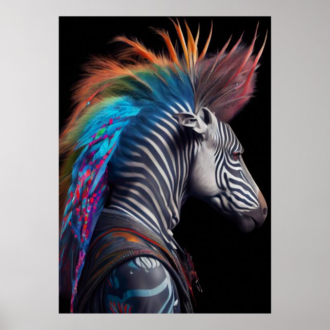 Zebra Rainbow Mohawk - Weirdcore RainbowPunk Poster (Front)