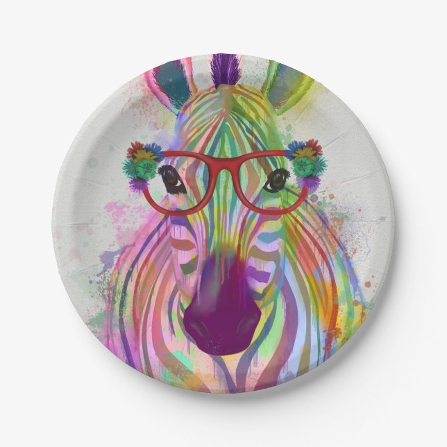 Zebra Rainbow Splash Paper Plate (Front)