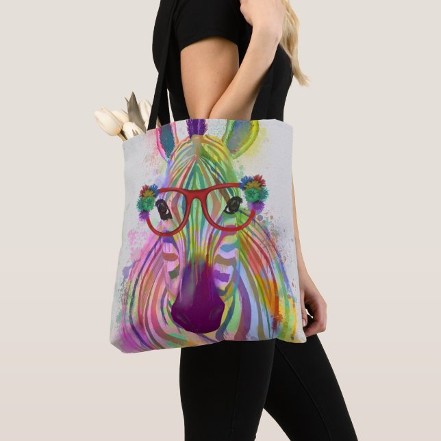Zebra Rainbow Splash Tote Bag (Close Up)