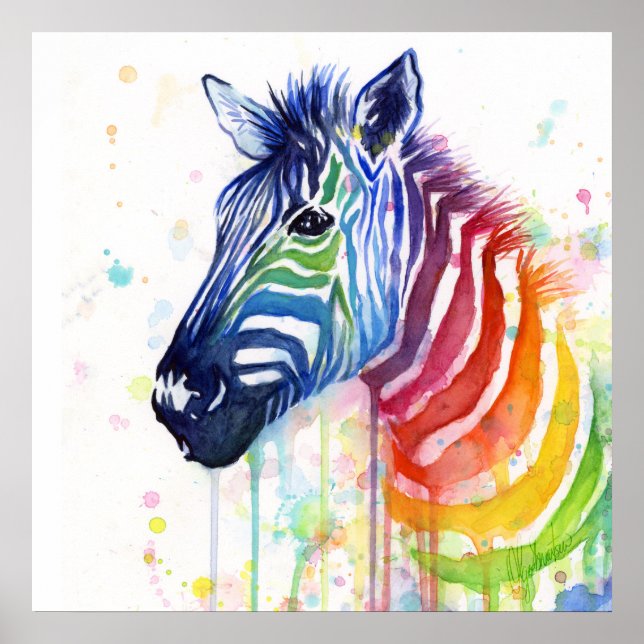 Zebra Rainbow Watercolor Painting Poster (Front)