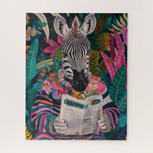 Zebra Reading a Book Maximalist Animal Art Jigsaw Puzzle (Vertical)