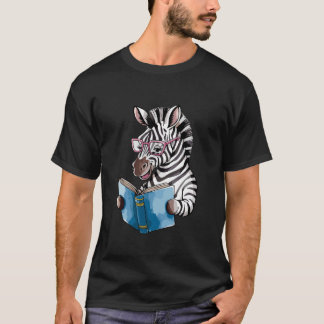 Zebra Reading Book Glasses Illustration T-Shirt
