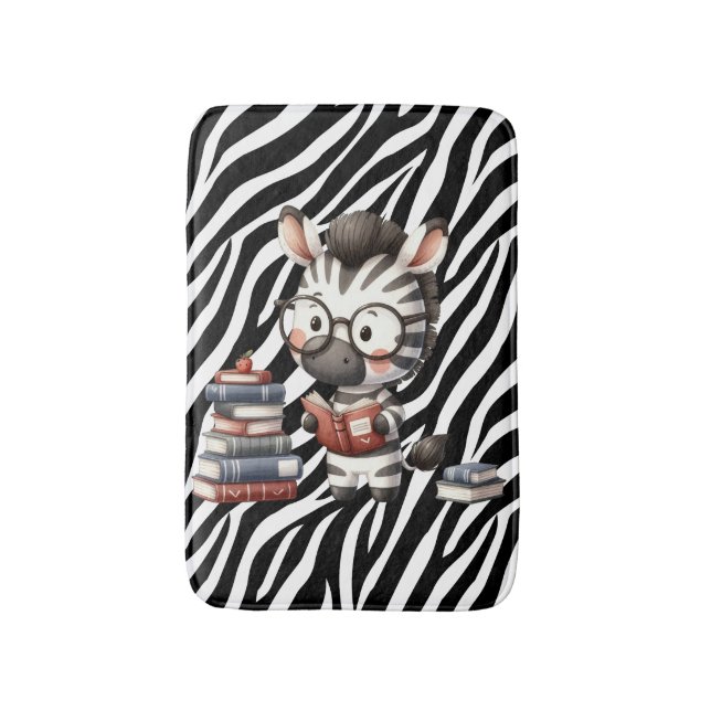 Zebra Reading Books. Bath Mat (Front Vertical)