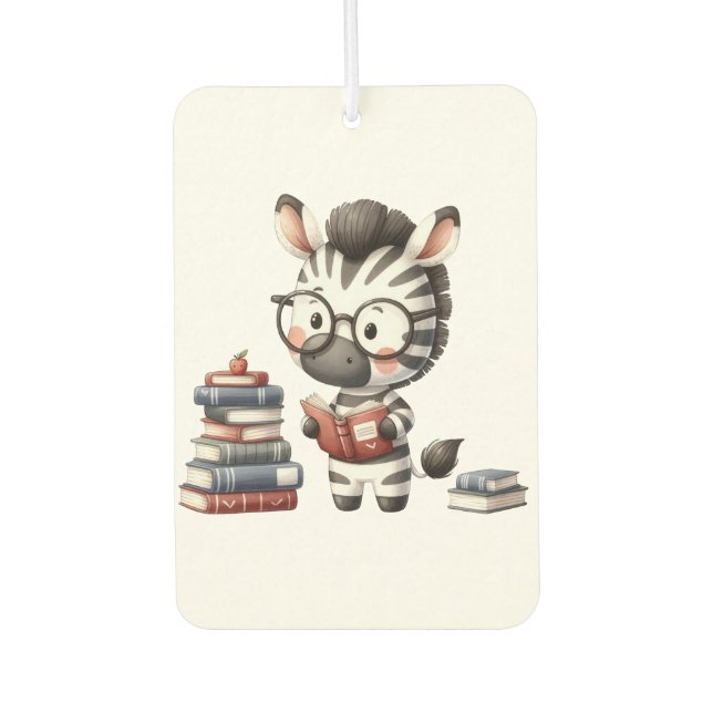 Zebra Reading Books. Car Air Freshener (Front)