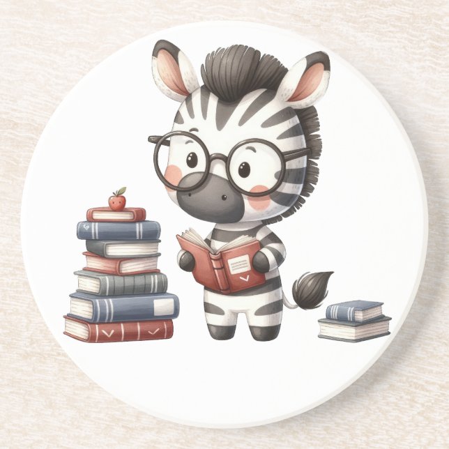 Zebra Reading Books. Coaster (Front)