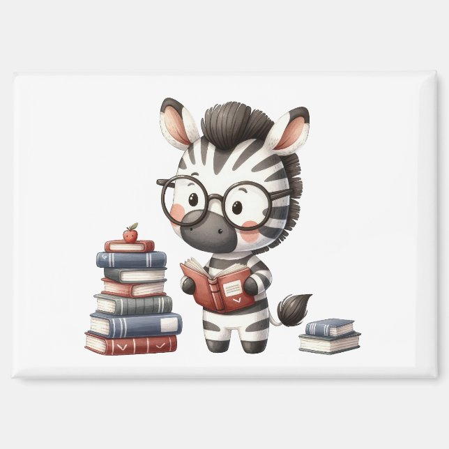 Zebra Reading Books. Magnet (Front)