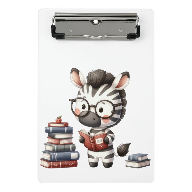 Zebra Reading Books. Mini Clipboard (Front)