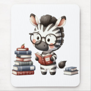 Zebra Reading Books. Mouse Pad