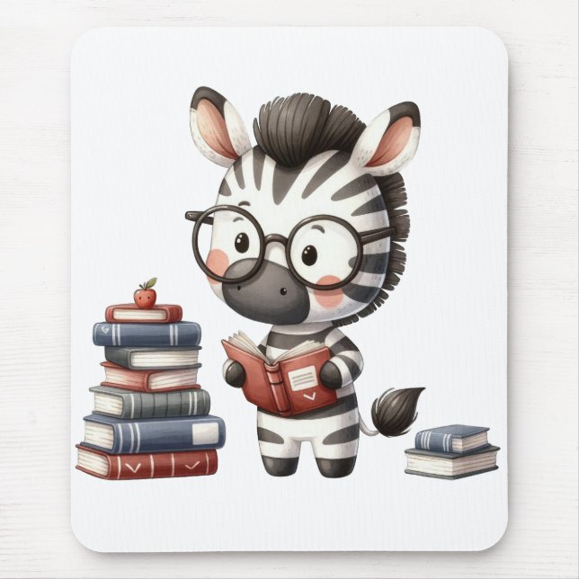 Zebra Reading Books. Mouse Pad (Front)