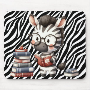 Zebra Reading Books. Mouse Pad