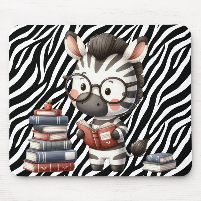 Zebra Reading Books. Mouse Pad (Front)
