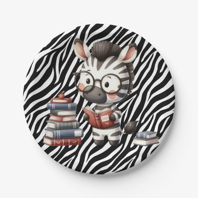 Zebra Reading Books. Paper Plate (Front)