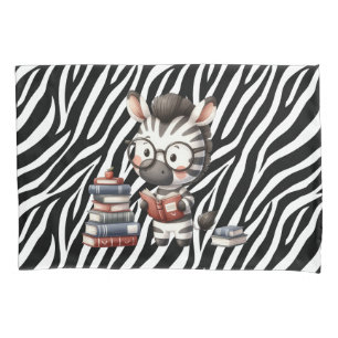 Zebra Reading Books. Pillowcase