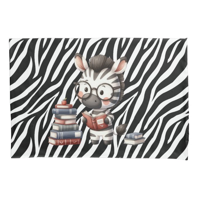 Zebra Reading Books. Pillowcase (Front)