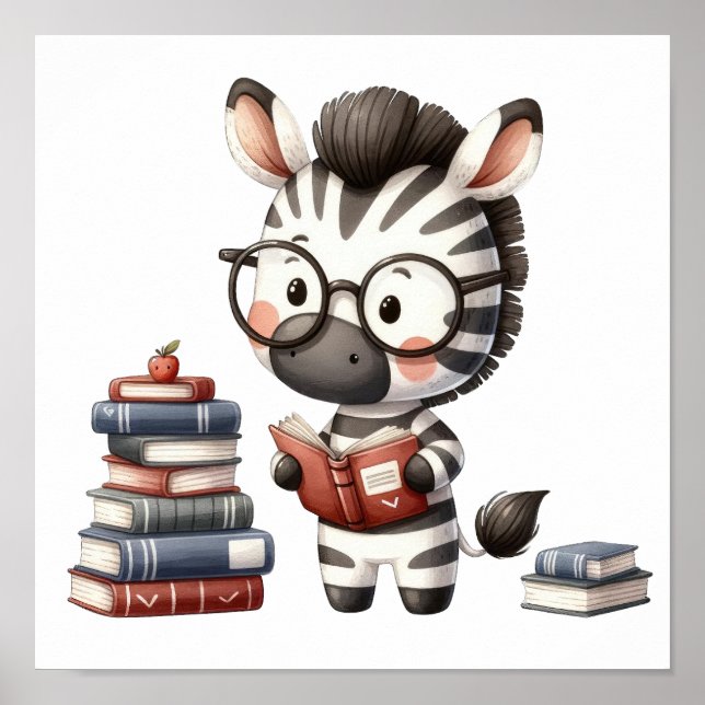 Zebra Reading Books. Poster (Front)