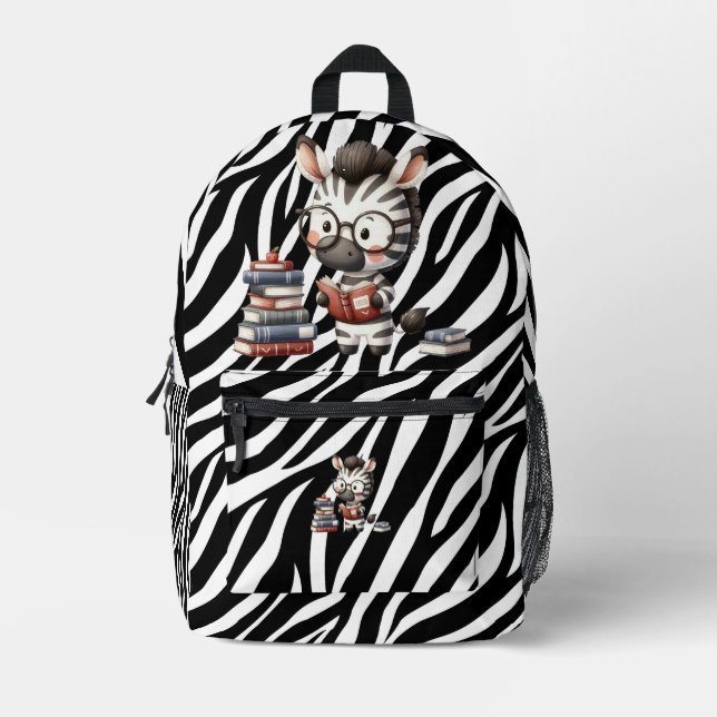 Zebra Reading Books. Printed Backpack (Front)
