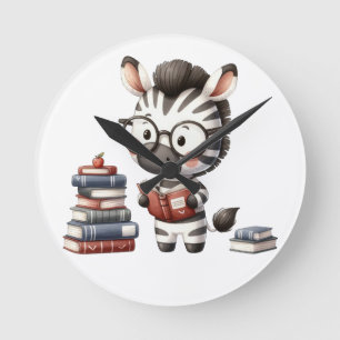 Zebra Reading Books. Round Clock