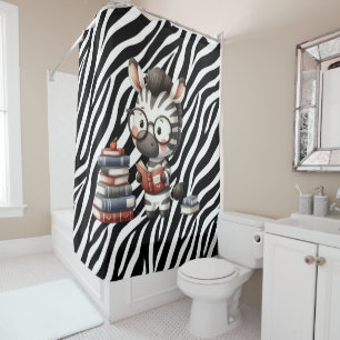 Zebra Reading Books. Shower Curtain