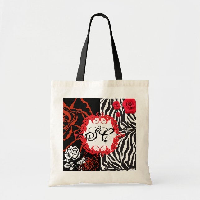 Zebra & Red Roses, Customisable Tote (Front)