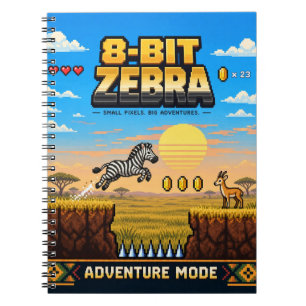 Zebra, Retro 8-Bit Pixel Art Notebook