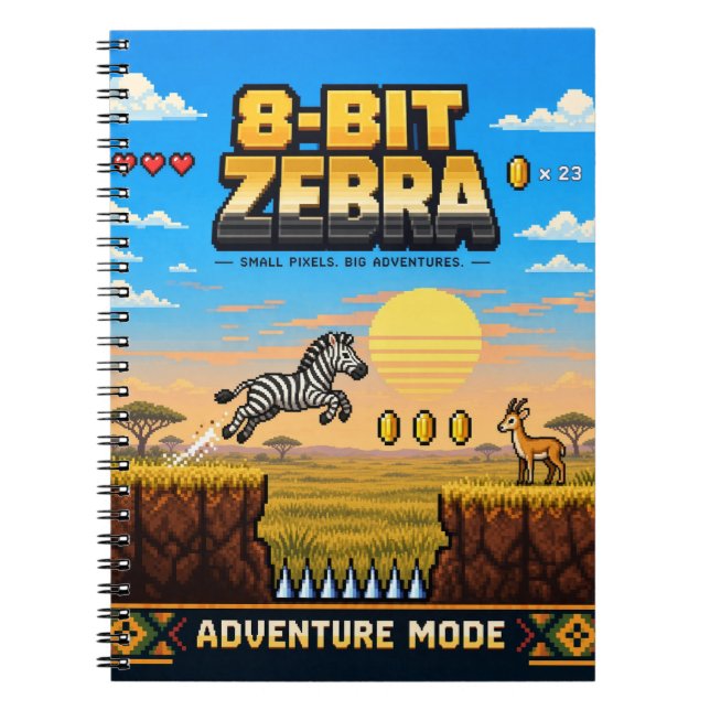 Zebra, Retro 8-Bit Pixel Art Notebook (Front)