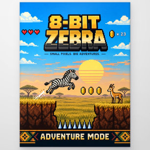 Zebra, Retro 8-Bit Pixel Art Postcard
