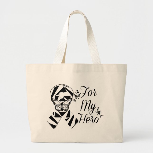 Zebra Ribbon For My Hero Large Tote Bag (Front)