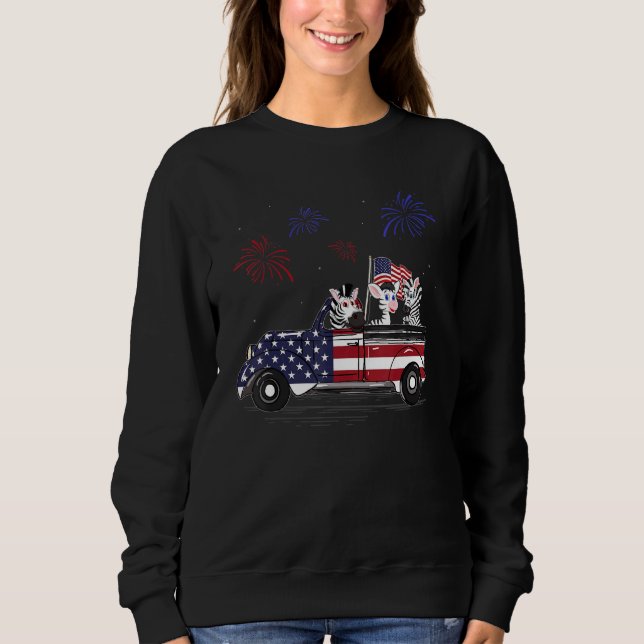 Zebra Riding Truck American Flag Fireworks  4th Of Sweatshirt (Front)