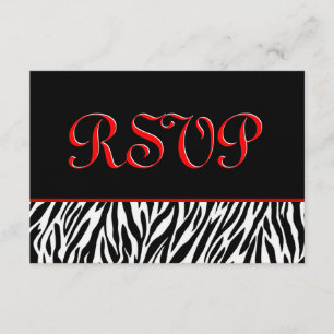 Zebra RSVP Wedding Response Card with Red Accents