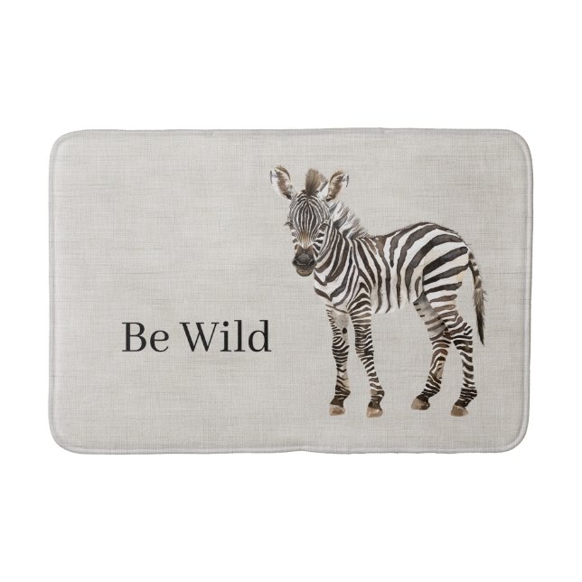 Zebra Safari Animal Faux Linen Bath Mat (Front)