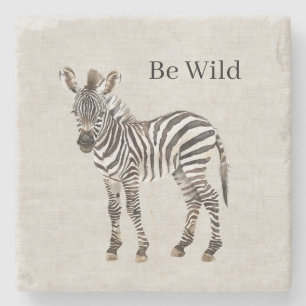 Zebra Safari Animal Faux Linen Stone Coaster