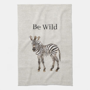 Zebra Safari Animal Faux Linen Tea Towel