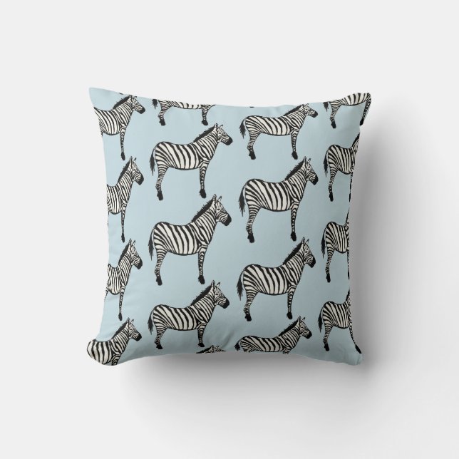 Zebra Safari Animal Print Blue Throw Pillow (Front)