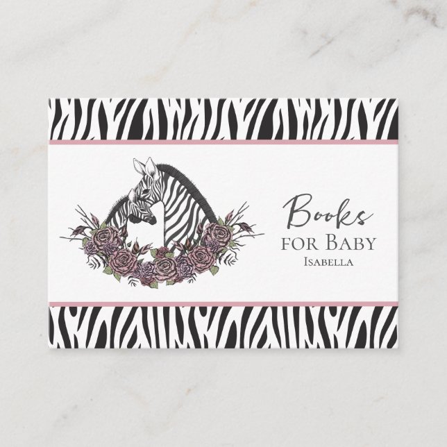 Zebra Safari Baby Shower Book Request Enclosure Card (Front)