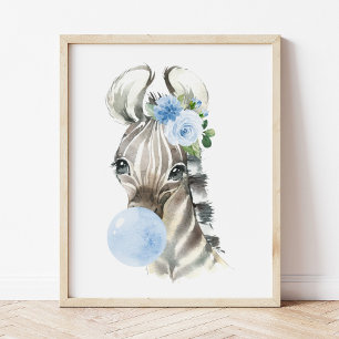 Zebra, Safari, Blue Bubble Gum, Boy Nursery Poster