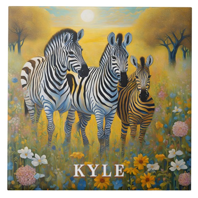 Zebra Safari Gold Savannah  Ceramic Tile (Front)