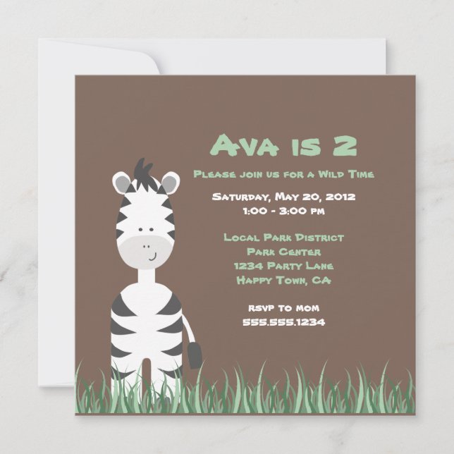 Zebra Safari Invitation or Thank You Note (Front)